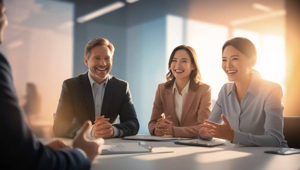 End of a job interview, employer and employee happy Karriereveiledning 2