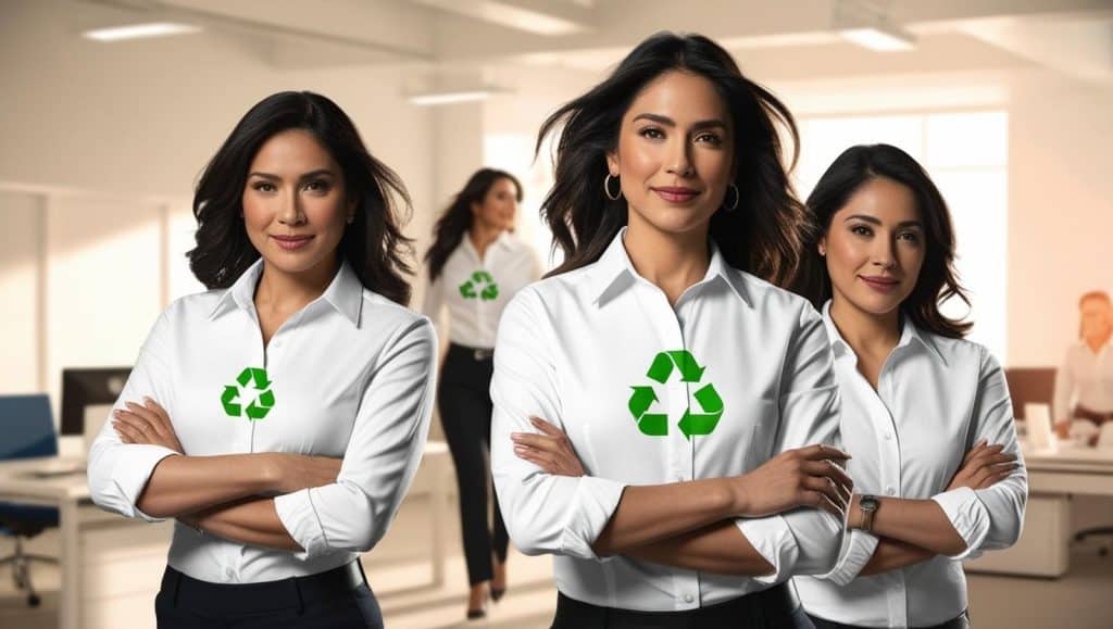 Office workers wearing shirts with an recycle icon Inkluderende Jobbdesign 1